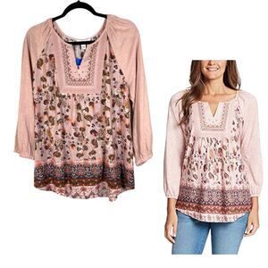 Vintage America Floral Boho Flowy Long Sleeve Blouse Size Large NEW with Tags